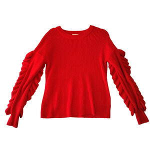 Est 1946 Women's Red Pullover Sweater Ribbed Ruffled Size Medium